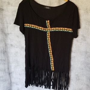 Boho crop top with fringed bottom hem size xl